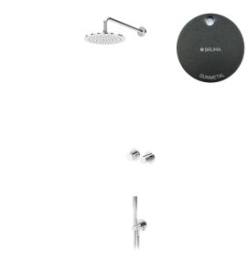 Bruma Leaf4 Zestaw prysznicowy podtynkowy z deszczownicą ścienną Ø 300 mm ze słuchawką Gunmetal 1673612MG