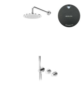 Bruma Leaf4 Bateria natryskowa podtynkowa z deszczownicą Ø 300 mm i zestawem natryskowym Gunmetal 1673624MG