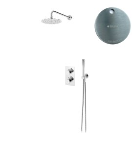 Bruma Leaf Zestaw natryskowy Ø 250 mm termostatyczny podtynkowy z ramieniem ściennym Satinox 1387804ST