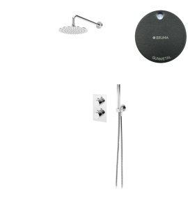 Bruma Leaf Zestaw natryskowy Ø 250 mm termostatyczny podtynkowy z ramieniem ściennym Gunmetal 1387804MG