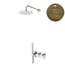 Bruma Leaf Zestaw natryskowy podtynkowy termostatyczny z deszczownicą Ø 250 mm z ramieniem ściennym Old Brass / Vieux Laiton 1875931LE
