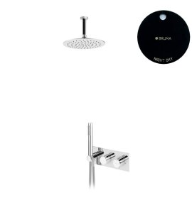 Bruma Leaf Zestaw natryskowy podtynkowy termostatyczny z deszczownicą Ø 250 mm z ramieniem sufitowym Night Sky 1874031NS