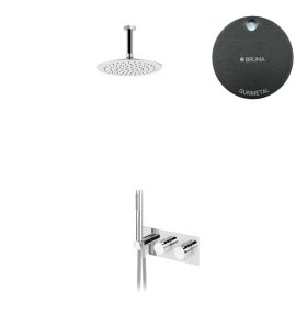 Bruma Leaf Zestaw natryskowy podtynkowy termostatyczny z deszczownicą Ø 250 mm z ramieniem sufitowym Gunmetal 1874031MG