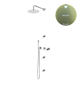Bruma Leaf2 Zestaw prysznicowy podtynkowy z deszczownicą ścienną Ø 250 mm i 3 dysze podtynkowe Sunrise 1673635SR