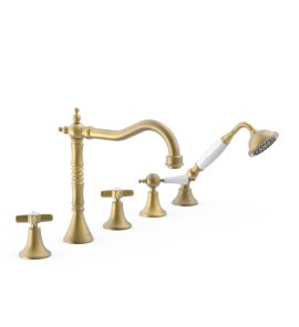 Tres Clasic Bateria wannowa 5-otworowa na brzeg wanny mosiądz antyczny mat 24214601LM