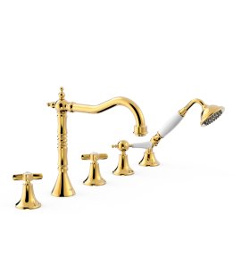 Tres Clasic Bateria wannowa 5-otworowa na brzeg wanny złoty 24214601OR