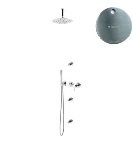 Bruma Leaf Zestaw prysznicowy podtynkowy z deszczownicą Ø 250 mm i 3 dysze podtynkowe Satinox 1673733ST