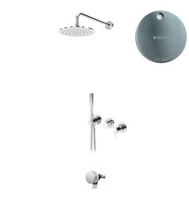 Bruma Leaf2 Bateria wannowo-natryskowa podtynkowy z deszczownicą Ø 250 mm i wylewką w odpływie Satinox 1673643ST