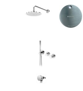 Bruma Leaf3 Bateria wannowo-natryskowa podtynkowy z deszczownicą Ø 250 mm i wylewką w odpływie Satinox 1673644ST
