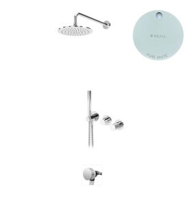 Bruma Leaf3 Bateria wannowo-natryskowa podtynkowy z deszczownicą Ø 250 mm i wylewką w odpływie Pure White 1673644PW