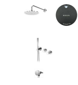 Bruma Leaf3 Bateria wannowo-natryskowa podtynkowy z deszczownicą Ø 250 mm i wylewką w odpływie Gunmetal 1673644MG
