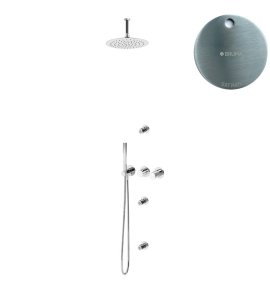 Bruma Leaf3 Zestaw prysznicowy podtynkowy z deszczownicą Ø 250 mm i 3 dysze podtynkowe Satinox 1673735ST
