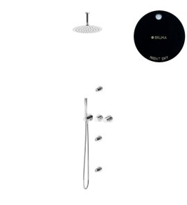 Bruma Leaf4 Zestaw prysznicowy podtynkowy z deszczownicą Ø 250 mm i 3 dysze podtynkowe Night Sky 1673736NS