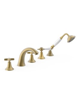 Tres Clasic Bateria wannowa 5-otworowa na brzeg wanny mosiądz antyczny mat 24214602LM