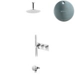 Bruma Leaf Bateria termostatyczna wannowo-natryskowa podtynkowy z deszczownicą sufitową Ø 250 mm i wylewką w odpływie Satinox 1874231ST