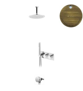 Bruma Leaf Bateria termostatyczna wannowo-natryskowa podtynkowy z deszczownicą sufitową Ø 250 mm i wylewką w odpływie Old Brass / Vieux Laiton 1874231LE