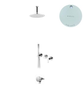 Bruma Leaf Bateria wannowo-natryskowa podtynkowy z deszczownicą Ø 250 mm i wylewką w odpływie Pure White 1673737PW