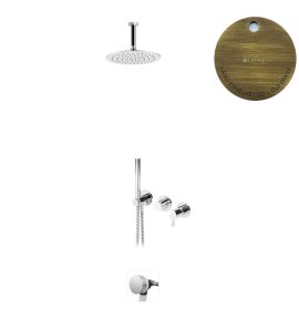 Bruma Leaf Bateria wannowo-natryskowa podtynkowy z deszczownicą Ø 250 mm i wylewką w odpływie Old Brass / Vieux Laiton 1673737LE