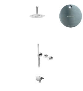 Bruma Leaf3 Bateria wannowo-natryskowa podtynkowy z deszczownicą Ø 250 mm i wylewką w odpływie Satinox 1673739ST