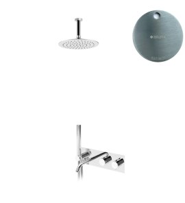 Bruma Leaf Bateria termostatyczna wannowo-natryskowa podtynkowy z deszczownicą sufitową Ø 250 mm z wylewką Satinox 1873931ST