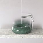 Trone Orbe Umywalka okrągła Ø 44 cm z korkiem Flaked Green ORBEFG