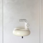 Trone Orbe Umywalka okrągła Ø 30 cm ścienna z korkiem Cream ORBEXXCR
