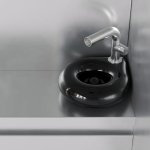 Trone Orbe Umywalka okrągła Ø 30 cm ścienna z korkiem Black ORBEXXBL