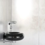 Trone Orbe Umywalka okrągła Ø 30 cm ścienna z korkiem Black ORBEXXBL