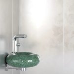 Trone Orbe Umywalka okrągła Ø 30 cm ścienna z korkiem Flaked Green ORBEXXFG