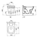 Aqualine Antik Miska wisząca 53x36 z deską wolnoopadającą biały połysk AN320+KC0303