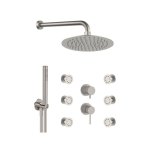 Remer X Style Inox Zestaw natryskowy termostatyczny z deszczownicą Ø 200 mm, z 6 dyszami bocznymi oraz przyłączem i uchwytem Inox SSX93PS02UFM20
