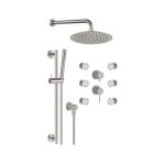Remer X Style Inox Zestaw natryskowy termostatyczny z deszczownicą Ø 200 mm, z przyłączem oraz uchwytem na drążku i 6 dyszami Inox SSX93PS01UFM20