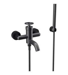 Remer Chrono Bateria wannowo-natryskowa ścienna z zestawem natryskowym Brushed Black Chrome CH02CFP