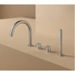 Hotbath ArchieFlag Bateria wannowa z wylewką i słuchawką prysznicową Steel Brushed AF083.IX