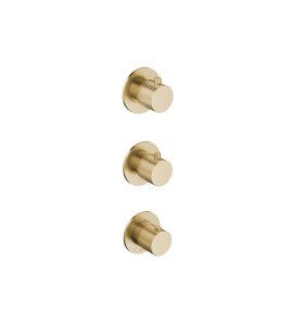 Hotbath Guy Row Bateria natryskowa termostatyczna podtynkowa 2-drożna 3-uchwytowa - element zewnętrzny Brushed Brass PVD GY7066R.BBP