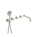 Hotbath Guy Row Bateria wannowa termostatyczna podtynkowa z wylewką i słuchawką prysznicową 2-drożna - element zewnętrzny Brushed Nickel GY7072R.GN