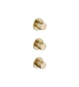 Hotbath Guy Diamond Bateria natryskowa termostatyczna podtynkowa 2-drożna 3-uchwytowa - element zewnętrzny Brushed Brass PVD GY7066D.BBP