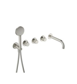 Hotbath Guy Diamond Bateria wannowa termostatyczna podtynkowa z wylewką i słuchawką prysznicową 2-drożna - element zewnętrzny Brushed Nickel GY7072D.GN