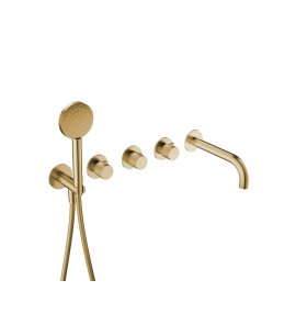 Hotbath Guy Diamond Bateria wannowa termostatyczna podtynkowa z wylewką i słuchawką prysznicową 2-drożna - element zewnętrzny Brushed Brass PVD GY7072D.BBP
