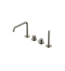 Hotbath Ace Bateria wannowa 4-otworowa z wylewką i słuchawką prysznicową Brushed Nickel AC073.GN