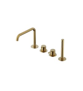 Hotbath Ace Bateria wannowa 4-otworowa z wylewką i słuchawką prysznicową Brushed Brass PVD AC073.BBP