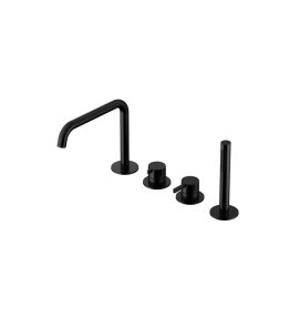 Hotbath Ace Bateria wannowa 4-otworowa z wylewką i słuchawką prysznicową Matt Black PVD AC073.MBP