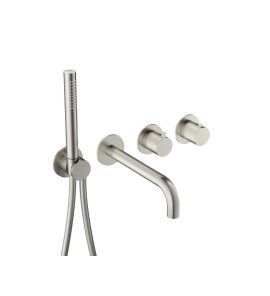 Hotbath Ace Bateria wannowa termostatyczna podtynkowa z wylewką i słuchawką prysznicową 2-drożna - element zewnętrzny Brushed Nickel AC072.GN
