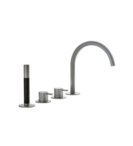 Hotbath Cobber Bateria wannowa 4-otworowa z wylewką i słuchawką prysznicową Brushed Nickel CB173.GN