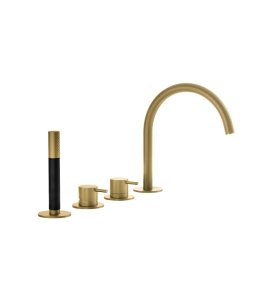 Hotbath Cobber Bateria wannowa 4-otworowa z wylewką i słuchawką prysznicową Brushed Brass PVD CB173.BBP