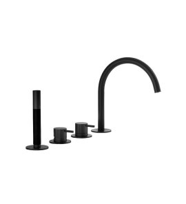 Hotbath Cobber Bateria wannowa 4-otworowa z wylewką i słuchawką prysznicową Matt Black PVD CB173.MBP