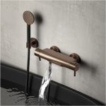 Hotbath Cobber Bateria wannowa termostatyczna ścienna z przełącznikiem i strumieniem wodospadu Brushed Copper PVD B021.BCP