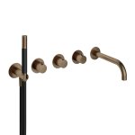 Hotbath Cobber Bateria wannowo-natryskowa termostatyczna podtynkowa z 2 zaworami i zestawem natryskowym oraz wylewką- element zewnętrzny Aged Brass CB7172.AB