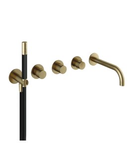 Hotbath Cobber Bateria wannowo-natryskowa termostatyczna podtynkowa z 2 zaworami i zestawem natryskowym oraz wylewką- element zewnętrzny Brushed Brass CB7172.BB