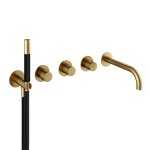 Hotbath Cobber Bateria wannowo-natryskowa termostatyczna podtynkowa z 2 zaworami i zestawem natryskowym oraz wylewką- element zewnętrzny Brushed Brass PVD CB7172.BBP